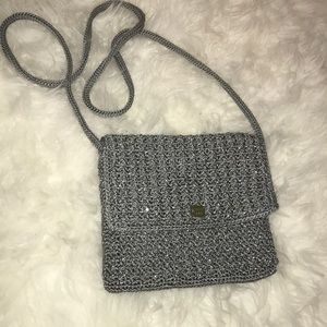 The Sak Grey Sparkly Knit cross body bag